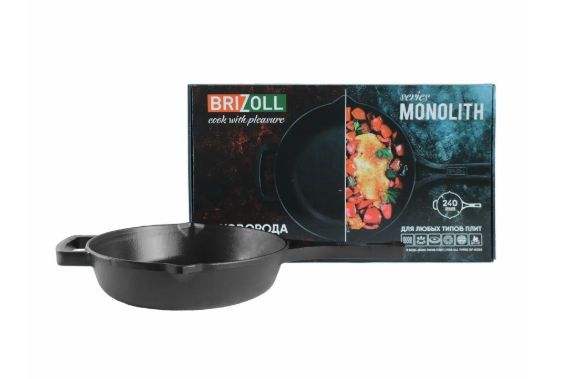 Сковорода-жаровня чавунна Brizoll monolith з литою ручкою та чавунною кришкою-сковородою 240х60 мм (M2460P-2) - фото 10 Сковорода-жаровня чавунна Brizoll monolith з литою ручкою та чавунною кришкою-сковородою 240х60 мм (M2460P-2) - фото 10