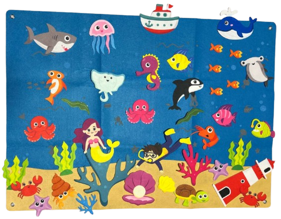 Плакат развивающий из фетра Морские животные по методике Монтессори (638)
