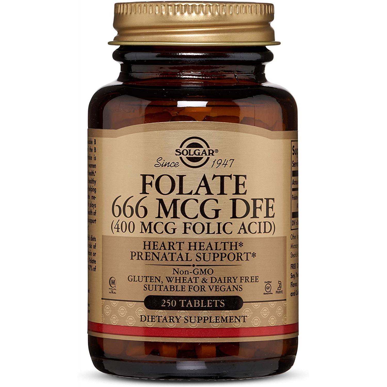 Фолієва кислота Solgar Folate 666 mcg DFE Folic Acid 400 mcg 250 tabs ...