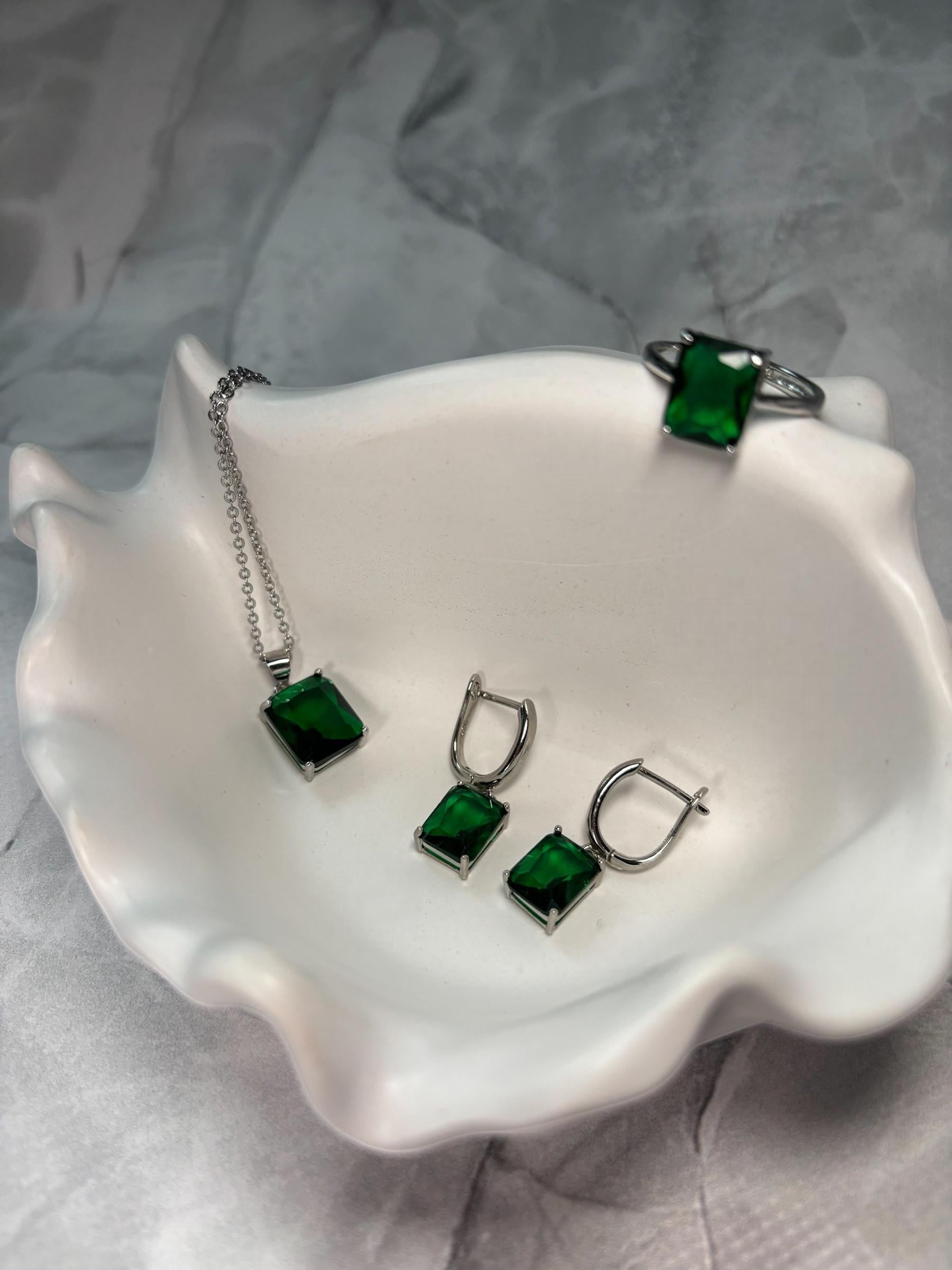 Комплект прикрас Mrshine Emerald Silver зі штучним камінням Смарагдовий/Срібний (23345334)