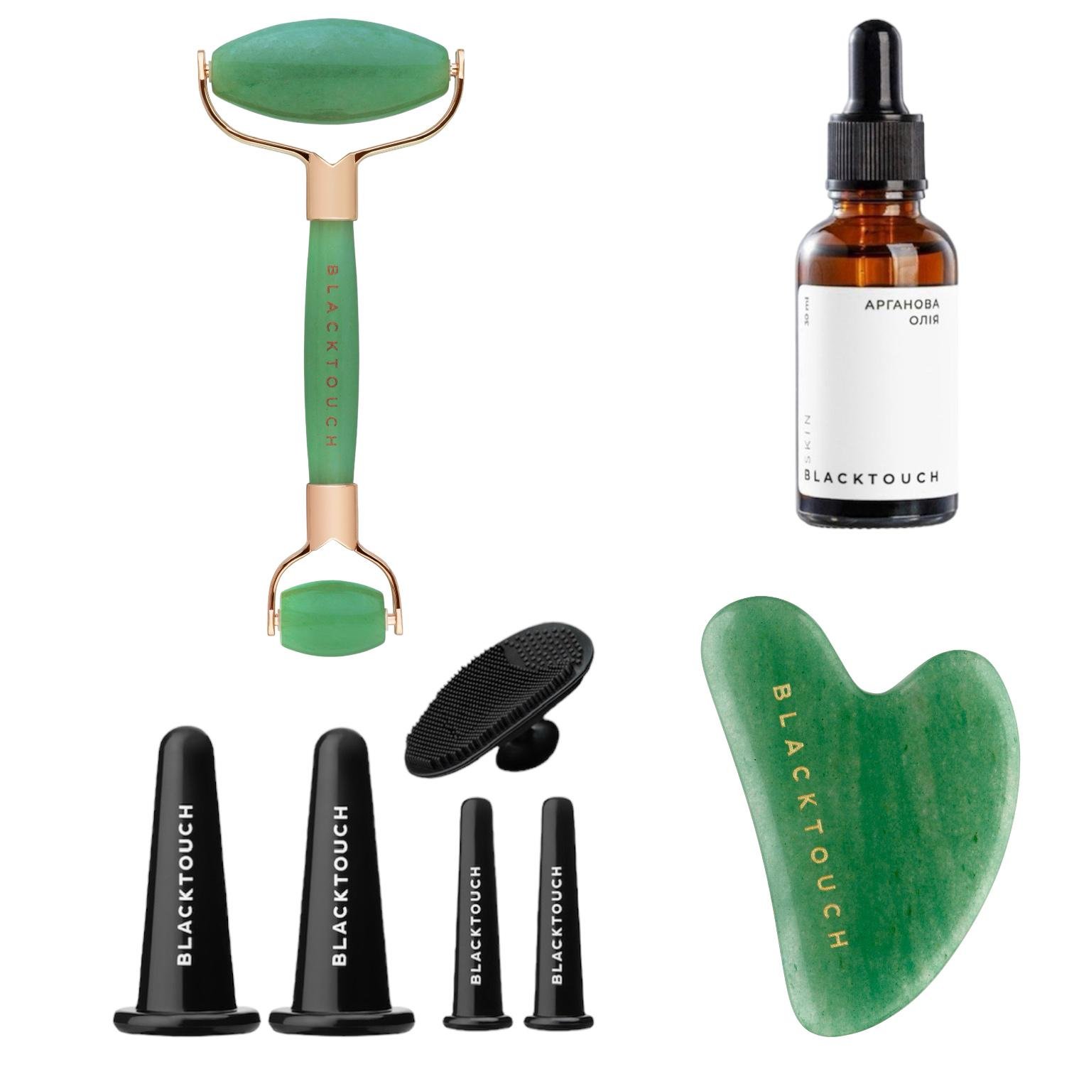 Комплекс банки вакуумні 5 шт./шкребок з авантюрину/ролер з авантюрину/арганова олія (9002)