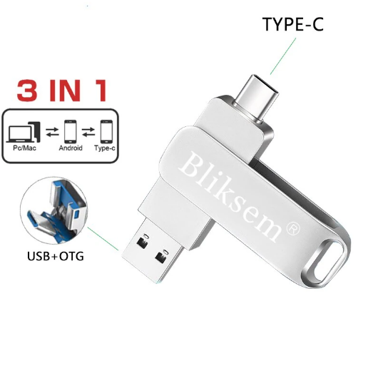 Флеш-память Bliksem OTG 64 ГБ USB 2.0 с металлической скобой USB/Type-C/USB mini (1886340003) - фото 5