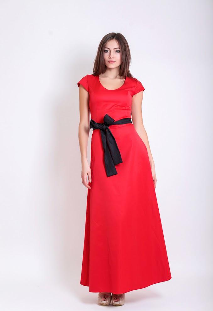 Платье классическое длинное полуклеш с поясом Podium 20949-RED XXL Красный