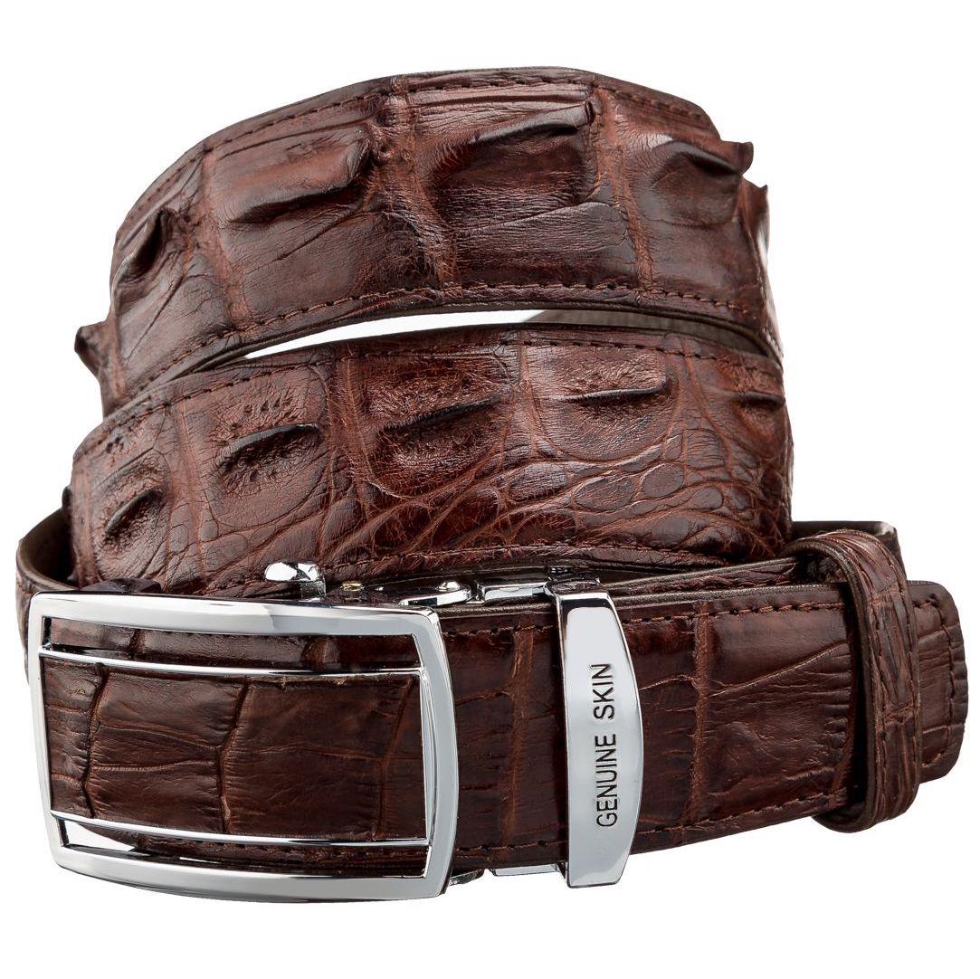 Ремень автомат Crocodile leather 18235 из натуральной кожи крокодила Коричневый