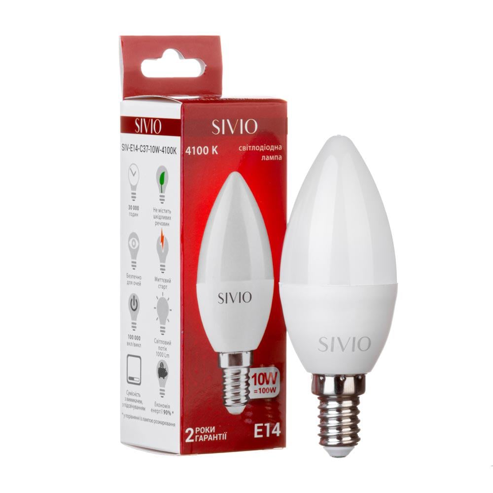 Лампа LED SIVIO Е14 С37 нейтральна 10 W 4100К Білий Лампа LED SIVIO Е14 С37 нейтральна 10 W 4100К Білий