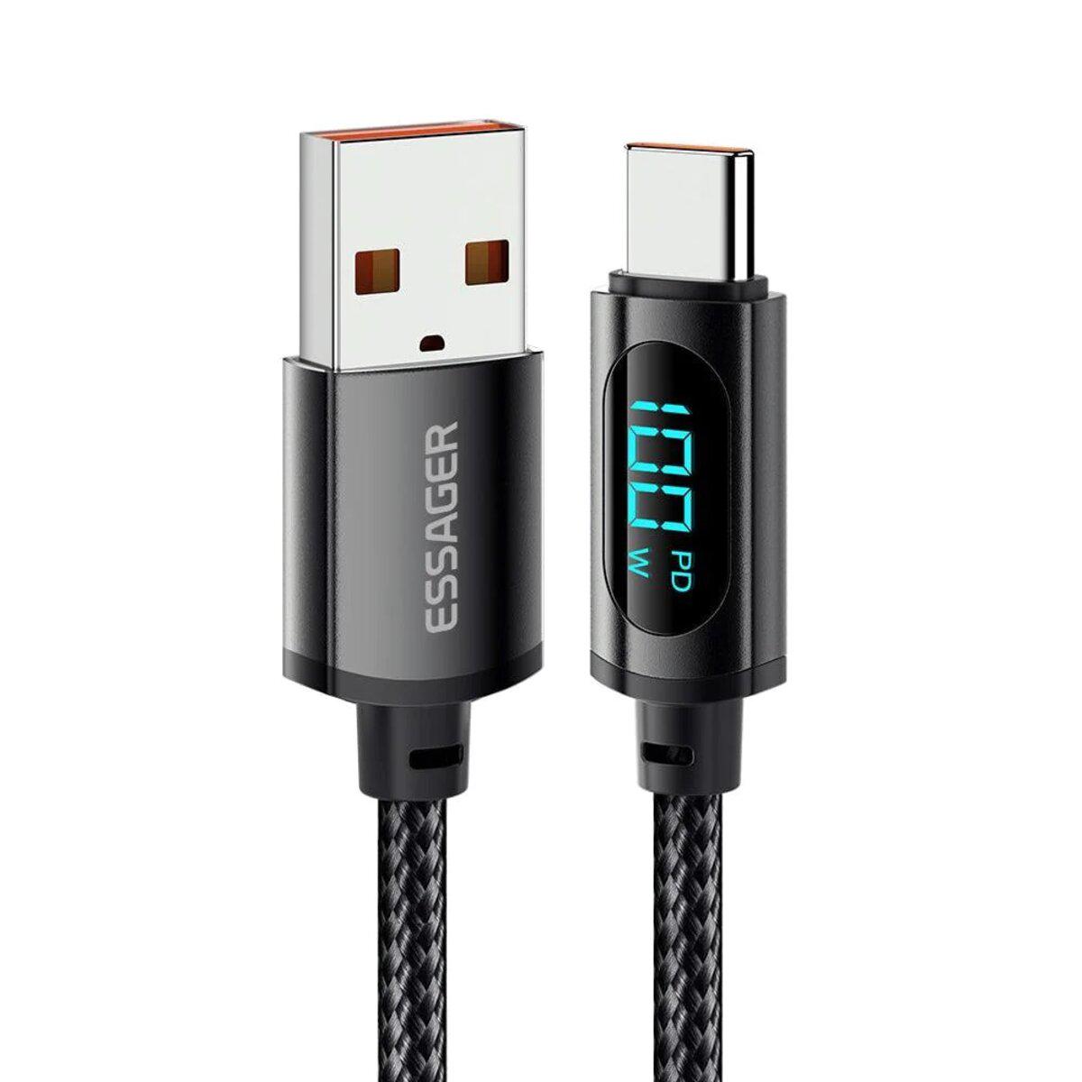 Кабель Essager Enjoy LED Digital Display USB Charging Cable USB A Type C 100W 1 м Black (586901)