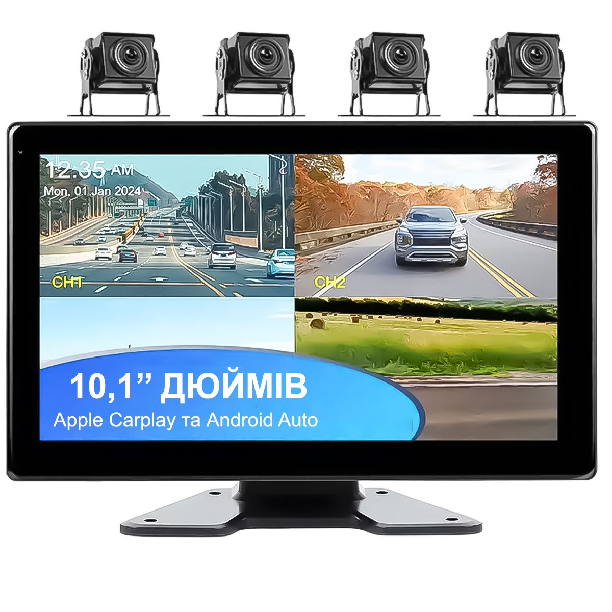 Комплекс автомобільний паркувальний Podofo A3768 з Android Auto/CarPlay Bluetooth FM Wifi з відеореєстратором та екраном 10,1"