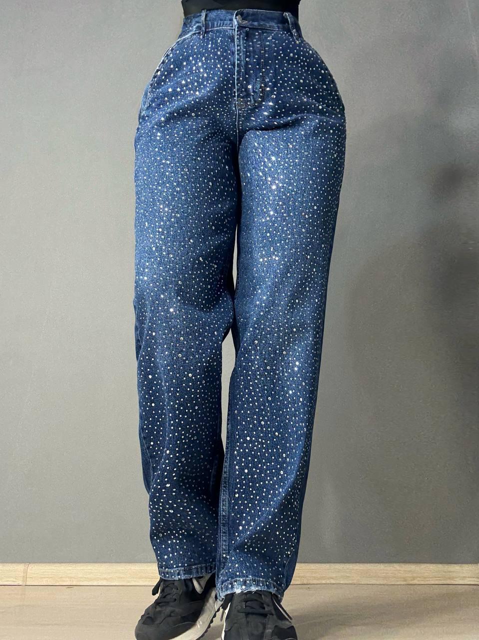 Джинсы женские Amore 1500 skater mom с рассыпью камней р. 26 Синий (6016) - фото 5