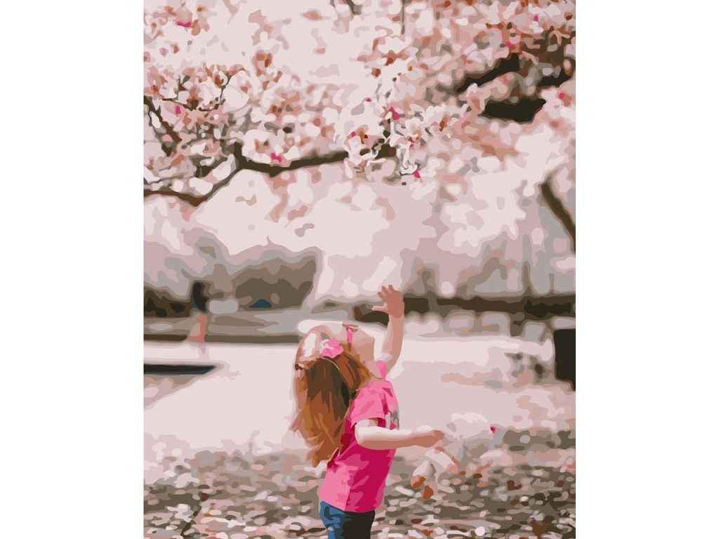 Картина по номерам Strateg Девочка в цветах сакуры 40х50 см (GS229)