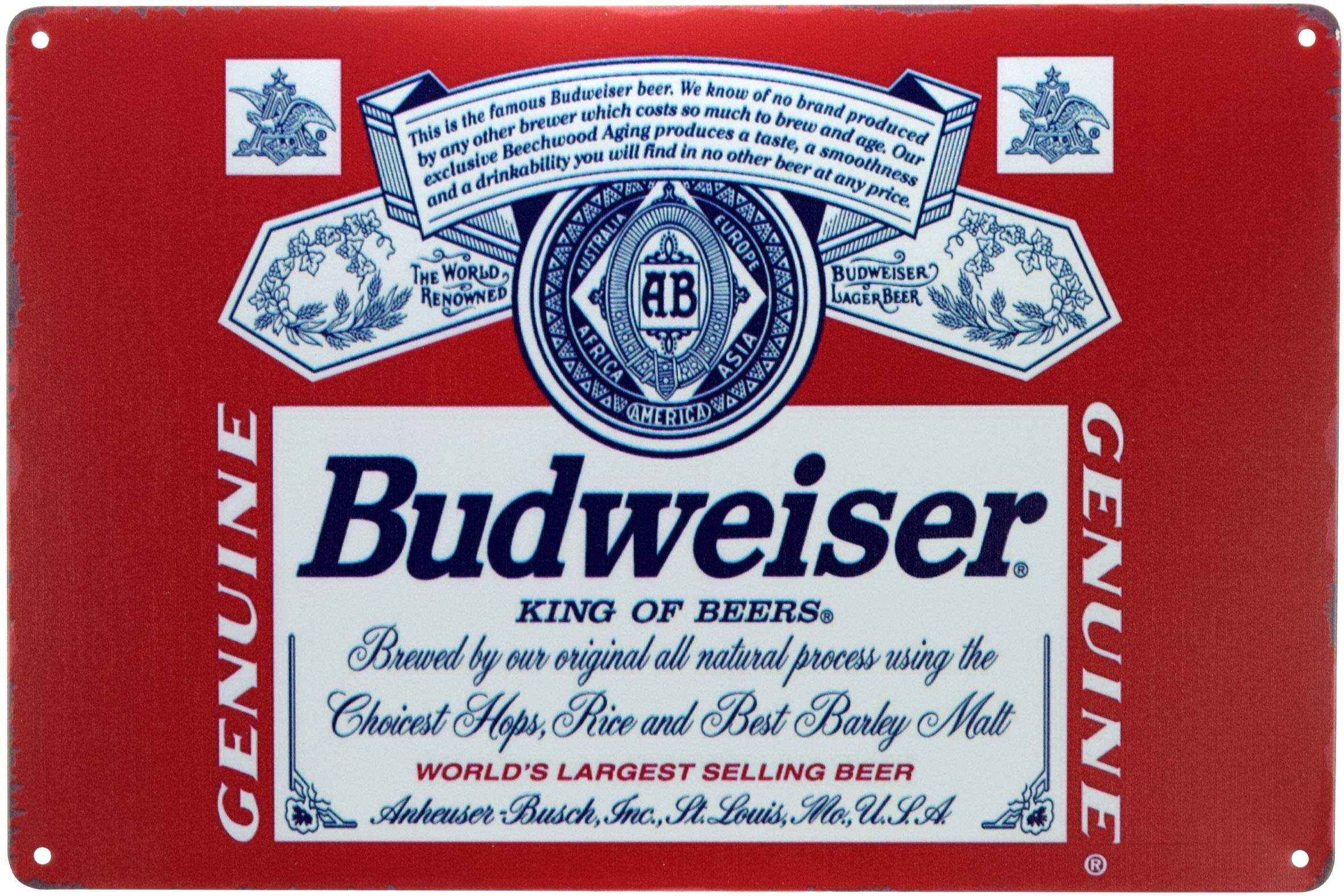 Табличка металлическая Пиво Budweiser 20x30 см