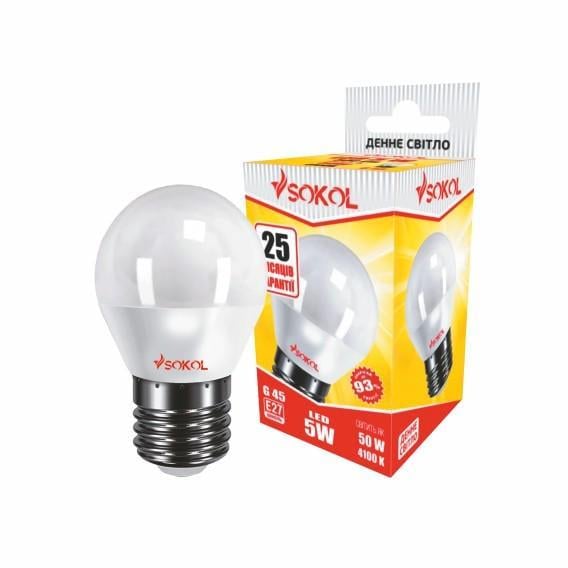 Светодиодная лампа Sokol G45 5W 220В E27 4100К (9.1.1.89482)