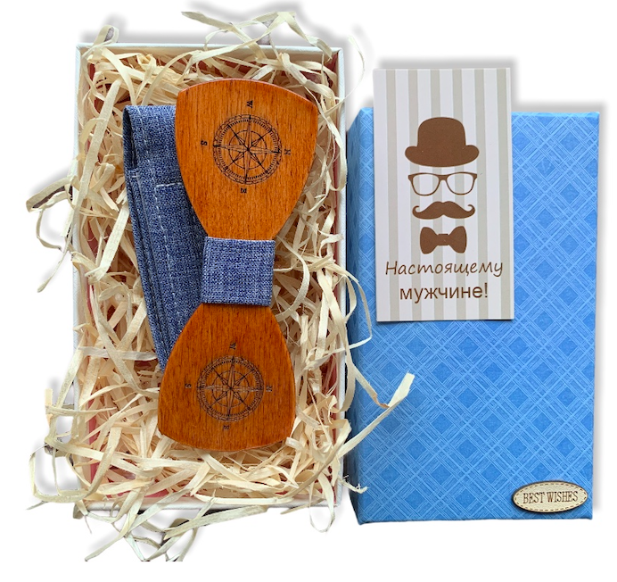 Бабочка-галстук деревянная Компас в подарочной упаковке 8232