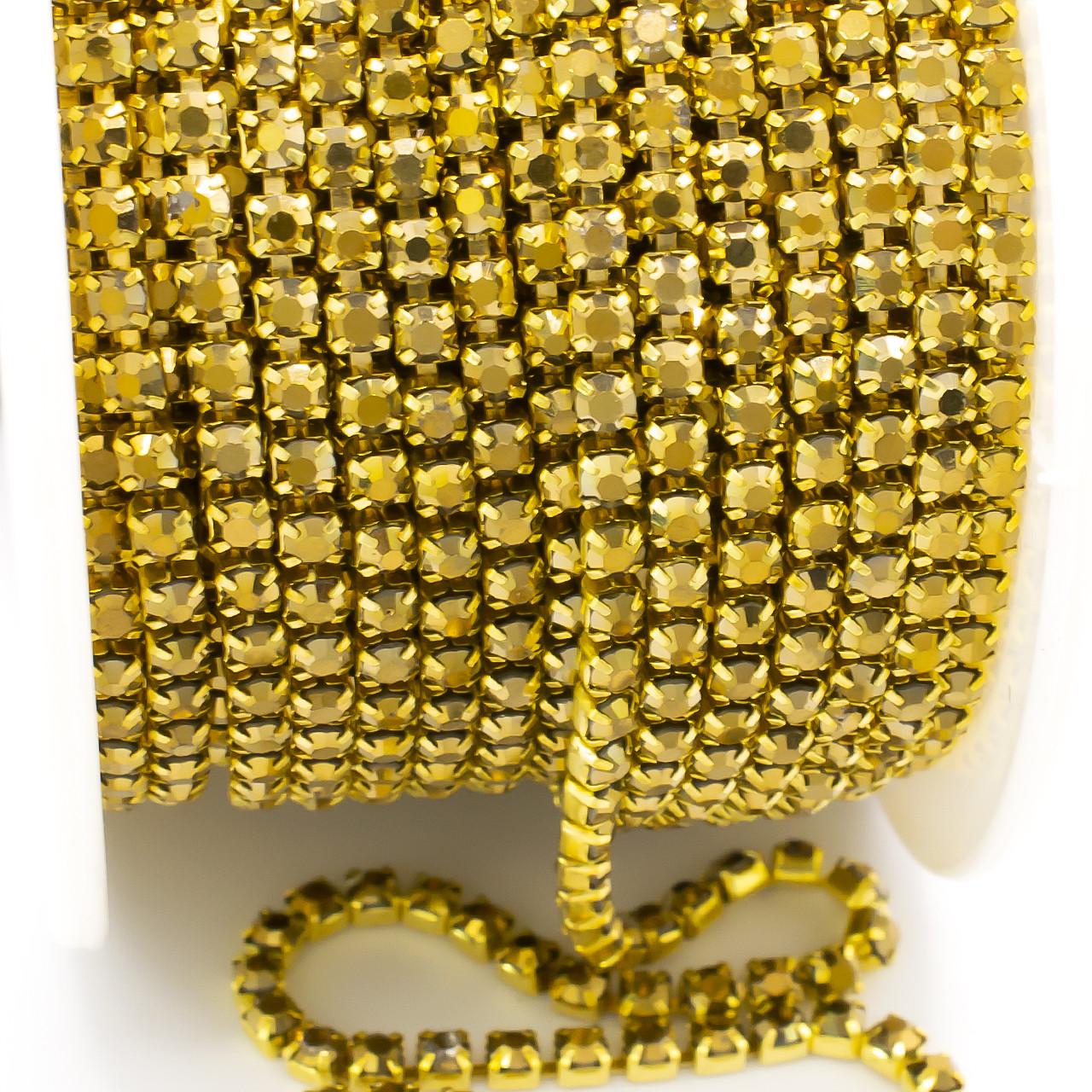 Цепь стразовая SS8 2,5 мм 1 м Gold (ЦС0802з49)
