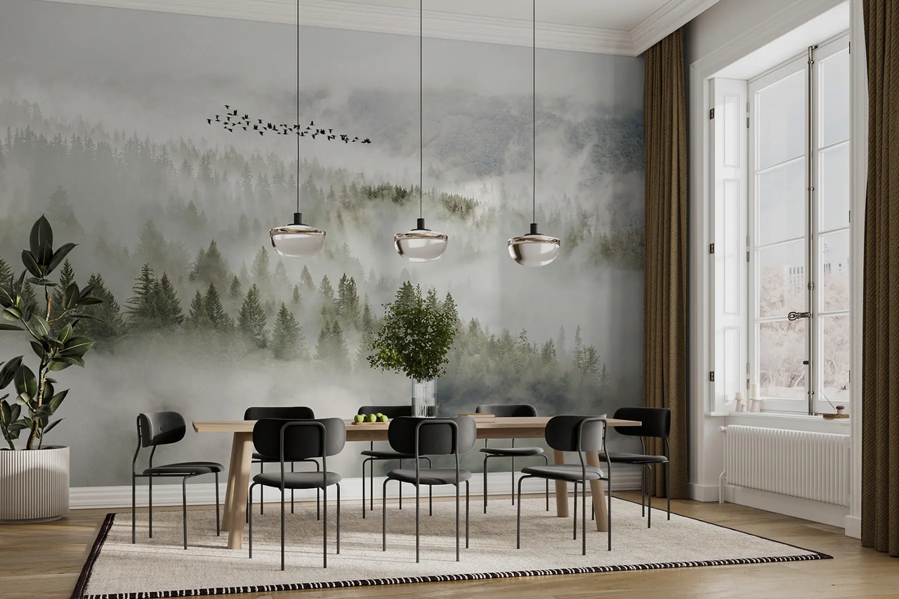 Фотообои флизелиновые Styleo Лесной пейзаж u13823 300х200 см Серо-зеленый