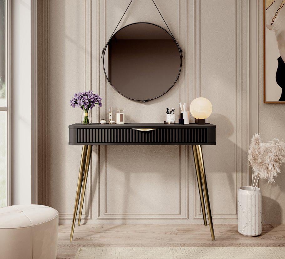 Стол туалетный Perfect Home Lante 1S/100 с 1 ящиком и золотыми ножками Черный (PFH-091196) - фото 5 Стол туалетный Perfect Home Lante 1S/100 с 1 ящиком и золотыми ножками Черный (PFH-091196) - фото 5