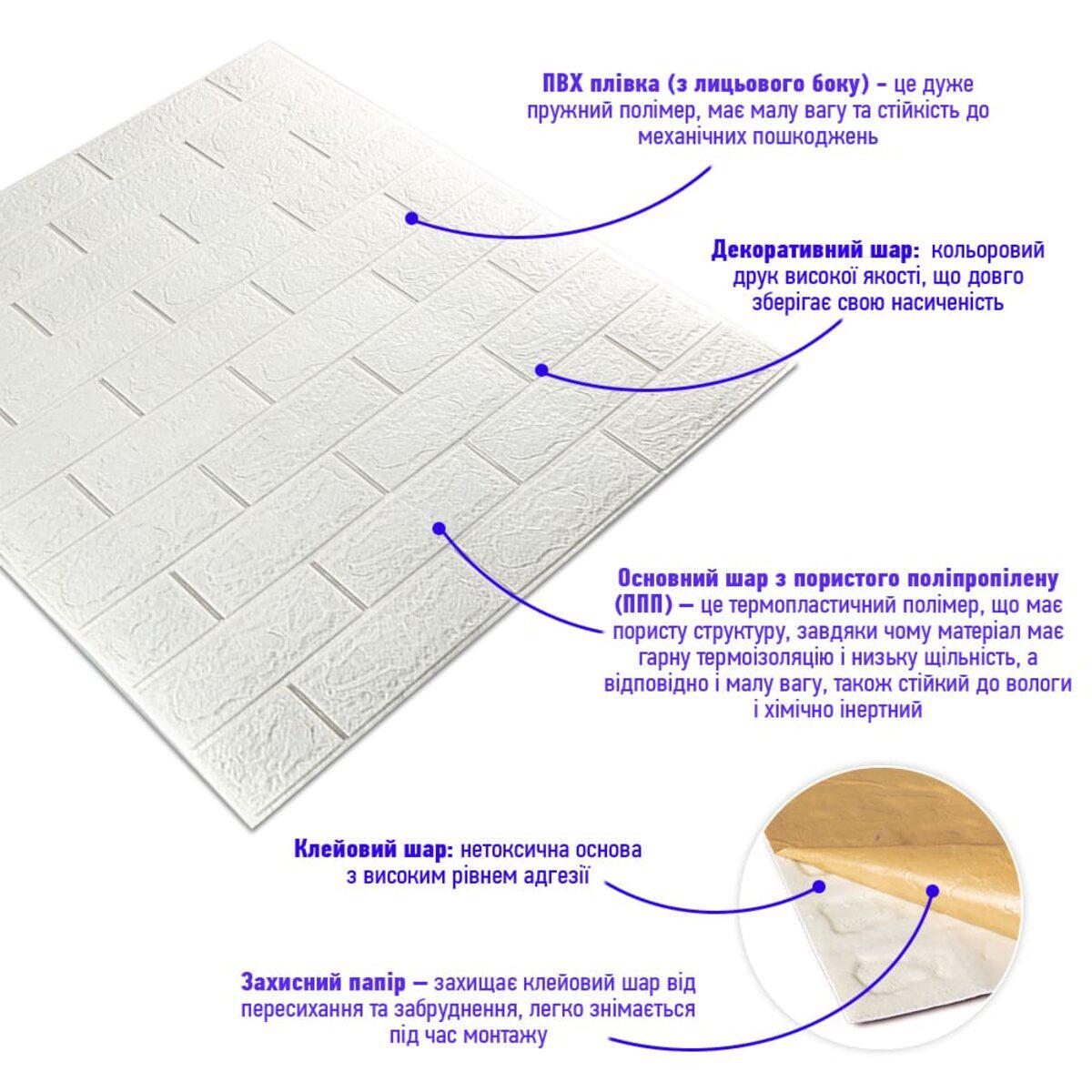 Панель самоклейна 3D цегла 001-3 700х770х3 мм Білий (SW-00000174) - фото 2 Панель самоклейна 3D цегла 001-3 700х770х3 мм Білий (SW-00000174) - фото 2
