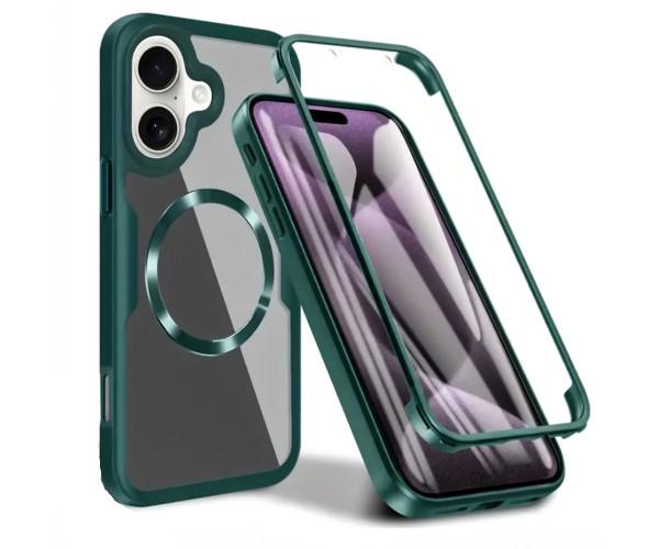 Чехол Double Shield 360 with Ring для iPhone 16 Зеленый