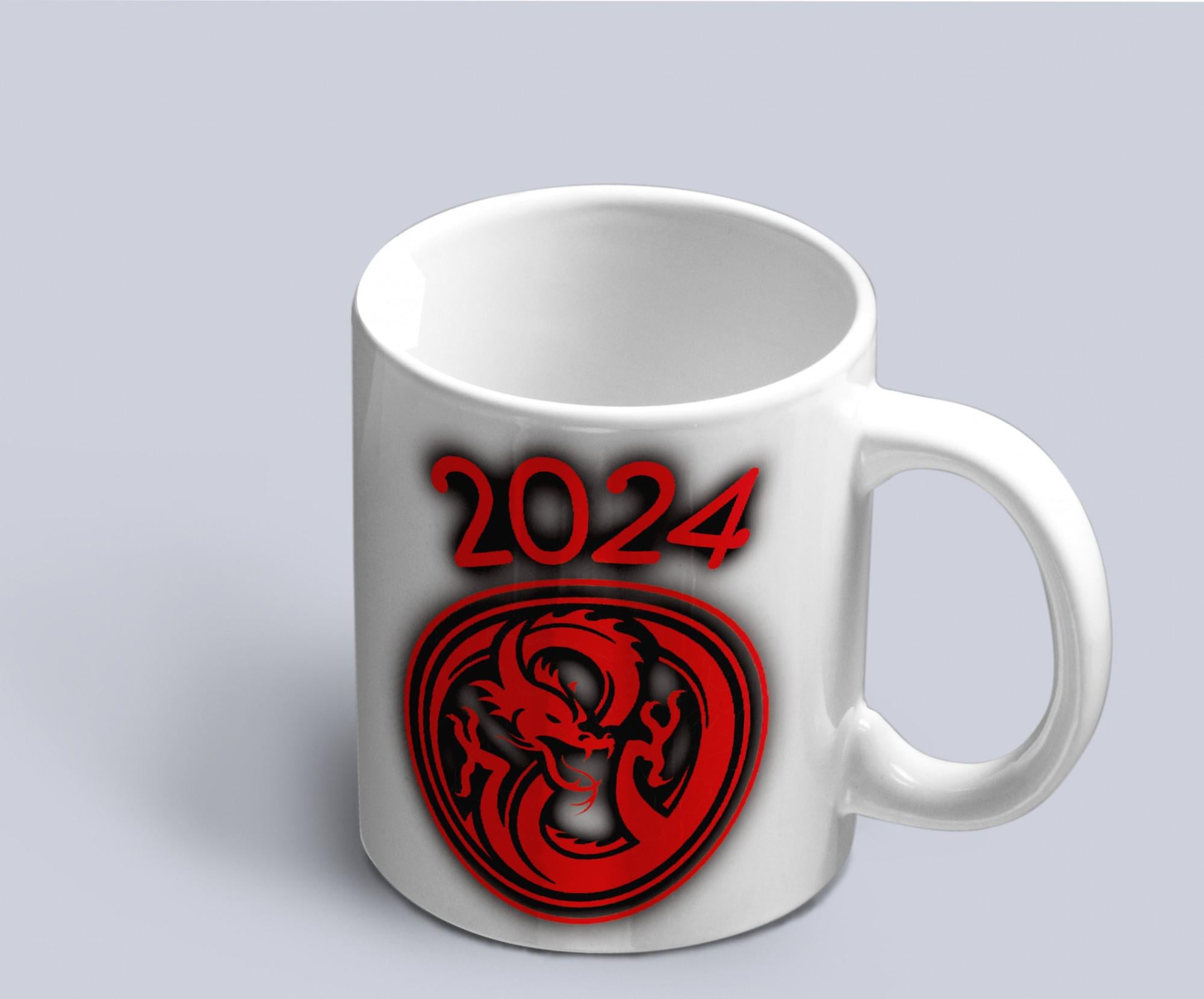 Чашка с принтом символа года дракона "2024" Белый (02010115056)