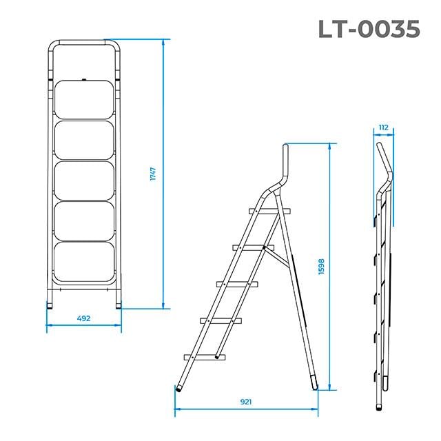 Стремянка Intertool LT-0035 5 ступеней 380x260 мм высота 1598 мм (115268) - фото 7