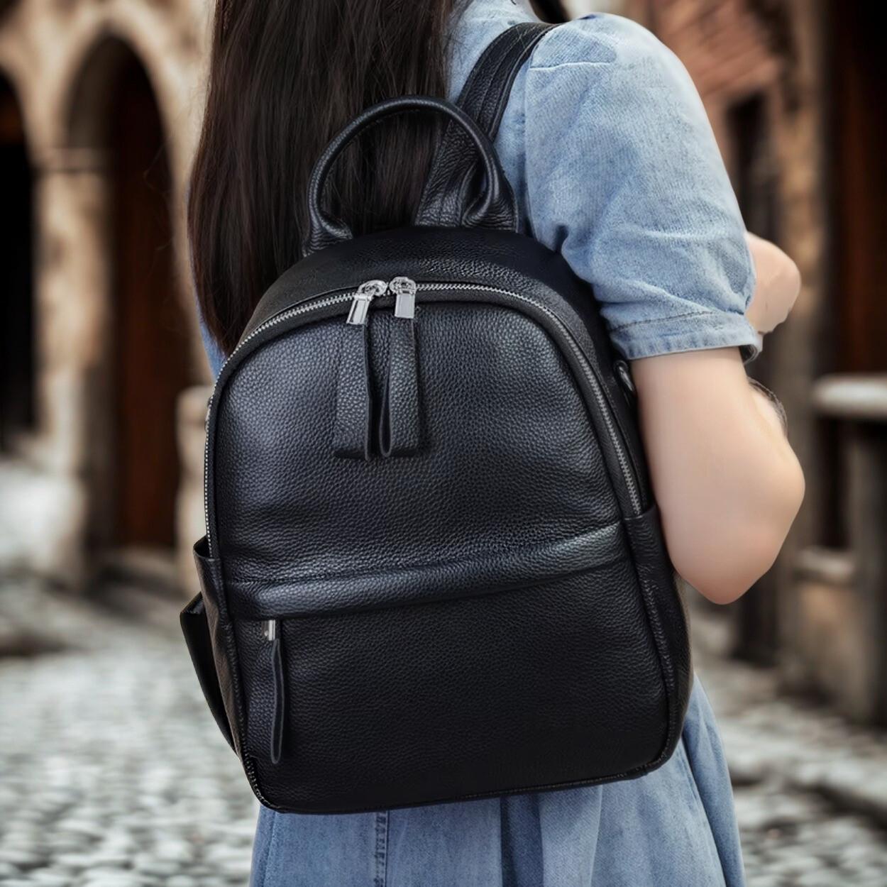 Рюкзак жіночий Lorian з натуральної шкіри з зовнішнім карманом на молнії Чорний (LR 25BG8122-black) - фото 3 Рюкзак жіночий Lorian з натуральної шкіри з зовнішнім карманом на молнії Чорний (LR 25BG8122-black) - фото 3