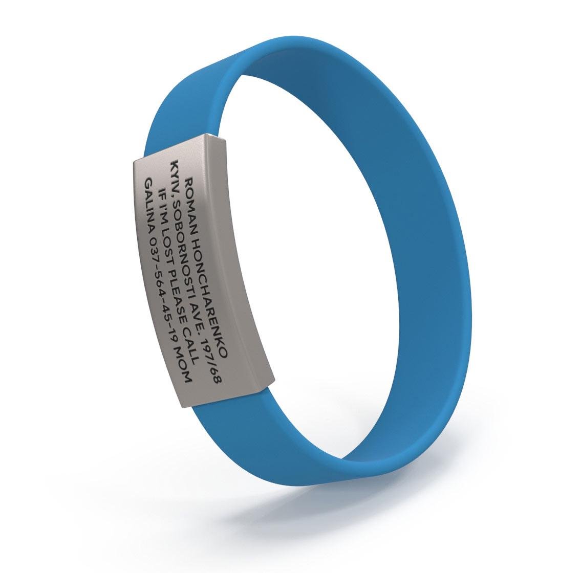 Браслет непотеряйка детский с номером телефона Blue