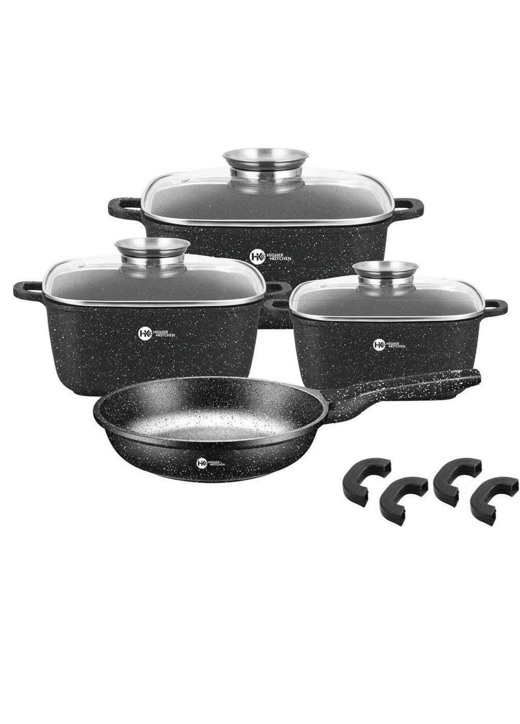 Набір каструль та сковорода Higher Kitchen HK-312 11 пр. із гранітним антипригарним покриттям Чорний (A3524) Набір каструль та сковорода Higher Kitchen HK-312 11 пр. із гранітним антипригарним покриттям Чорний (A3524)