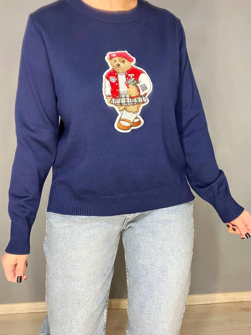 Светр жіночий A-N 2609 базовий тонкий Ведмедик середня довжина OS Червоний/Темно-синій (3737) - фото 7