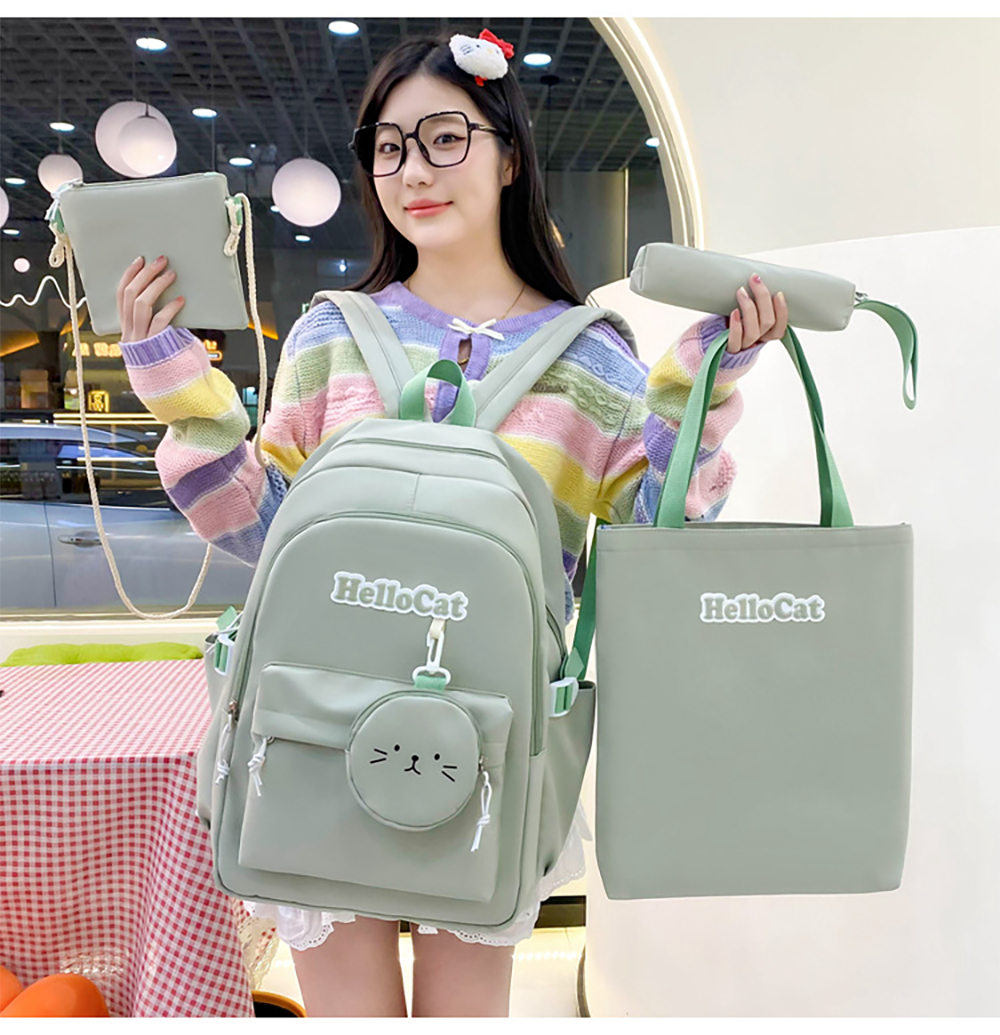 Школьный рюкзак для девочки Hello Cat 5в1 5-11 класс Зеленый (27668055) - фото 2 Школьный рюкзак для девочки Hello Cat 5в1 5-11 класс Зеленый (27668055) - фото 2