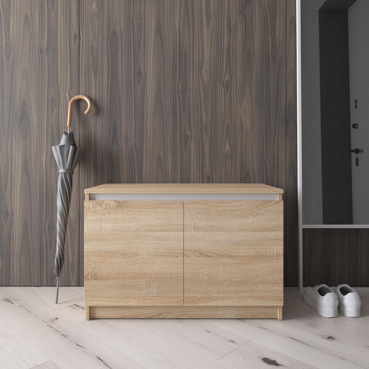 Тумба для обуви Вайс R-20 802х400х530 мм Дуб Сонома/Белые планки (30718820) - фото 1 Тумба для обуви Вайс R-20 802х400х530 мм Дуб Сонома/Белые планки (30718820) - фото 1