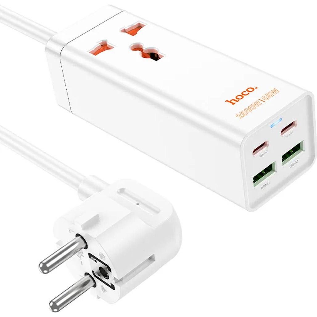 Удлинитель сетевой Hoco AC10A Barry PD65W GaN 2C2A 1 socket Desktop Charger White