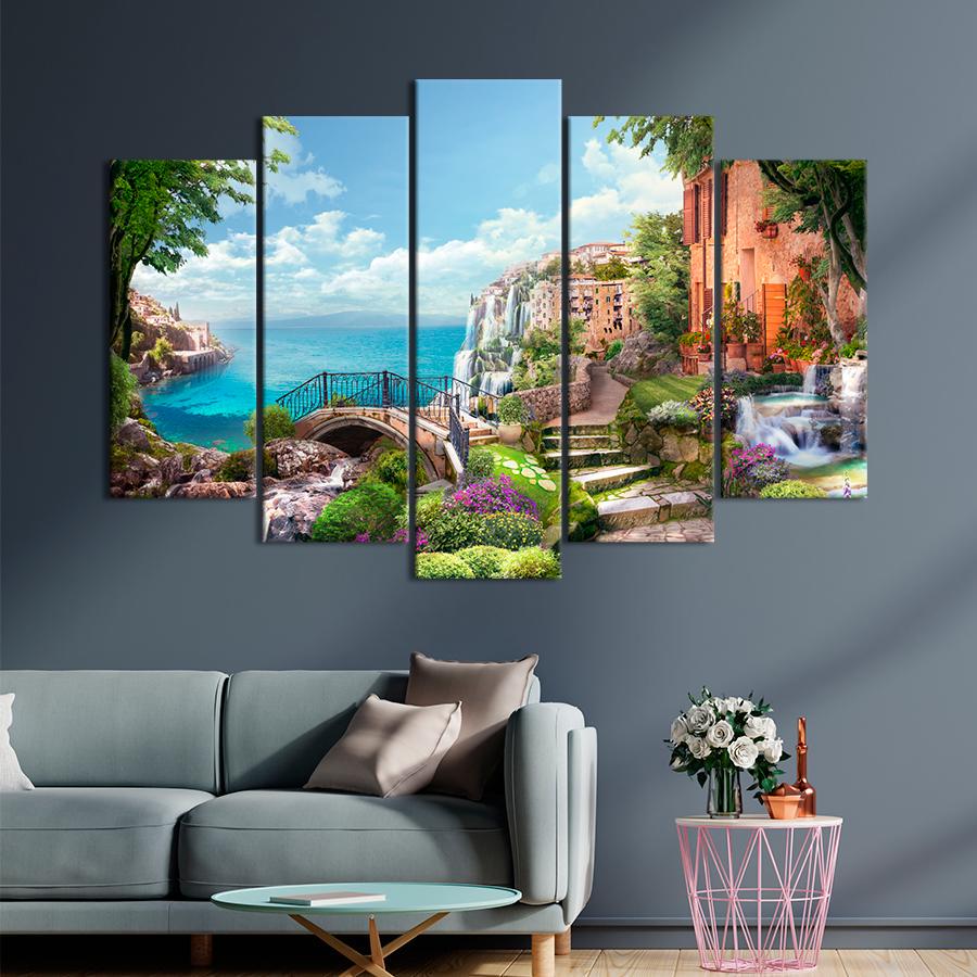 Картина на полотні Вид на море з приморського містечка 137x85 см (V265-5_L)