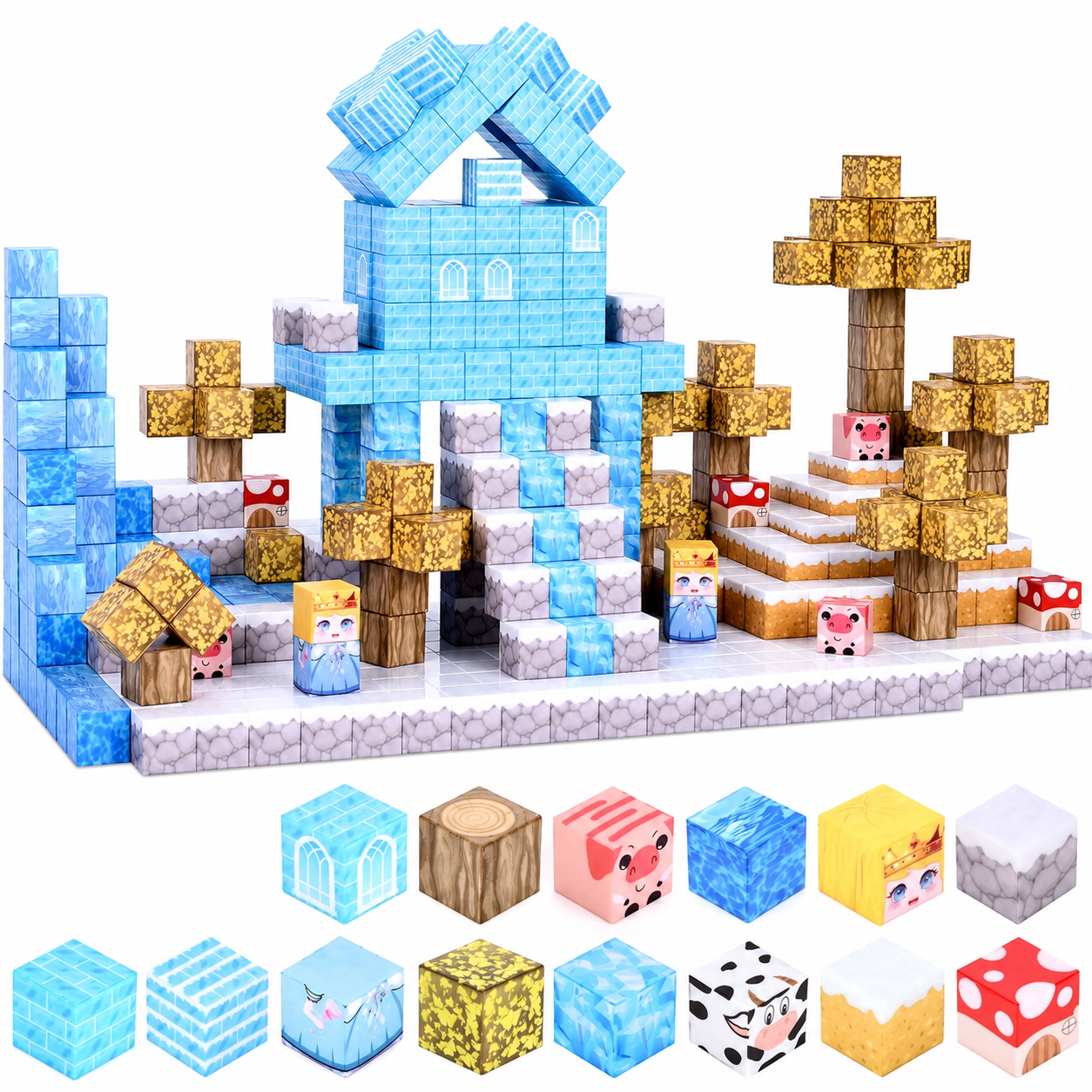 Конструктор магнитный Minecraft Ледяной Замок и Снежный Биом для детей от 3 лет 100 дет. (BT108/1)