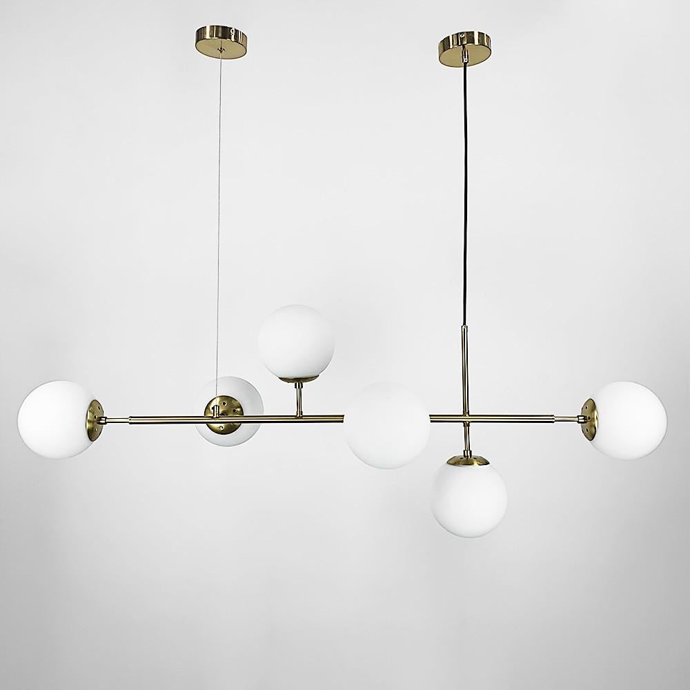 Люстра видовжена латунна на 6 плафонів кріплення в двух точках тип А (SGJ 7/6A AB+WT) - фото 1