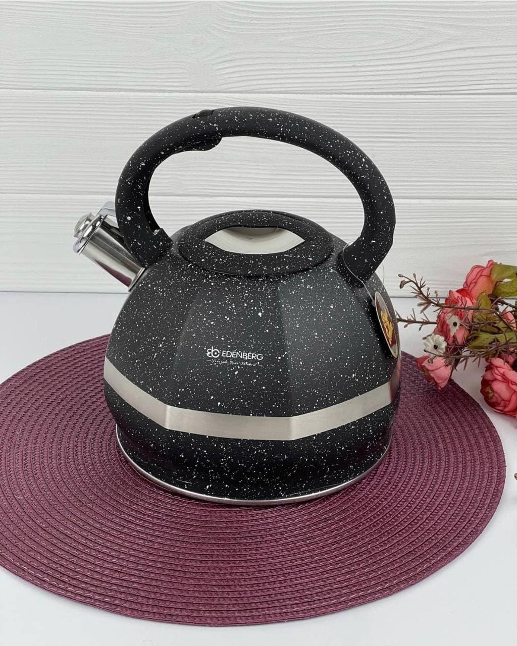 Чайник зі свистком для індукційної плити Edenberg EB-2475 з нержавіючої сталі 3 л Чорний (2530556649)
