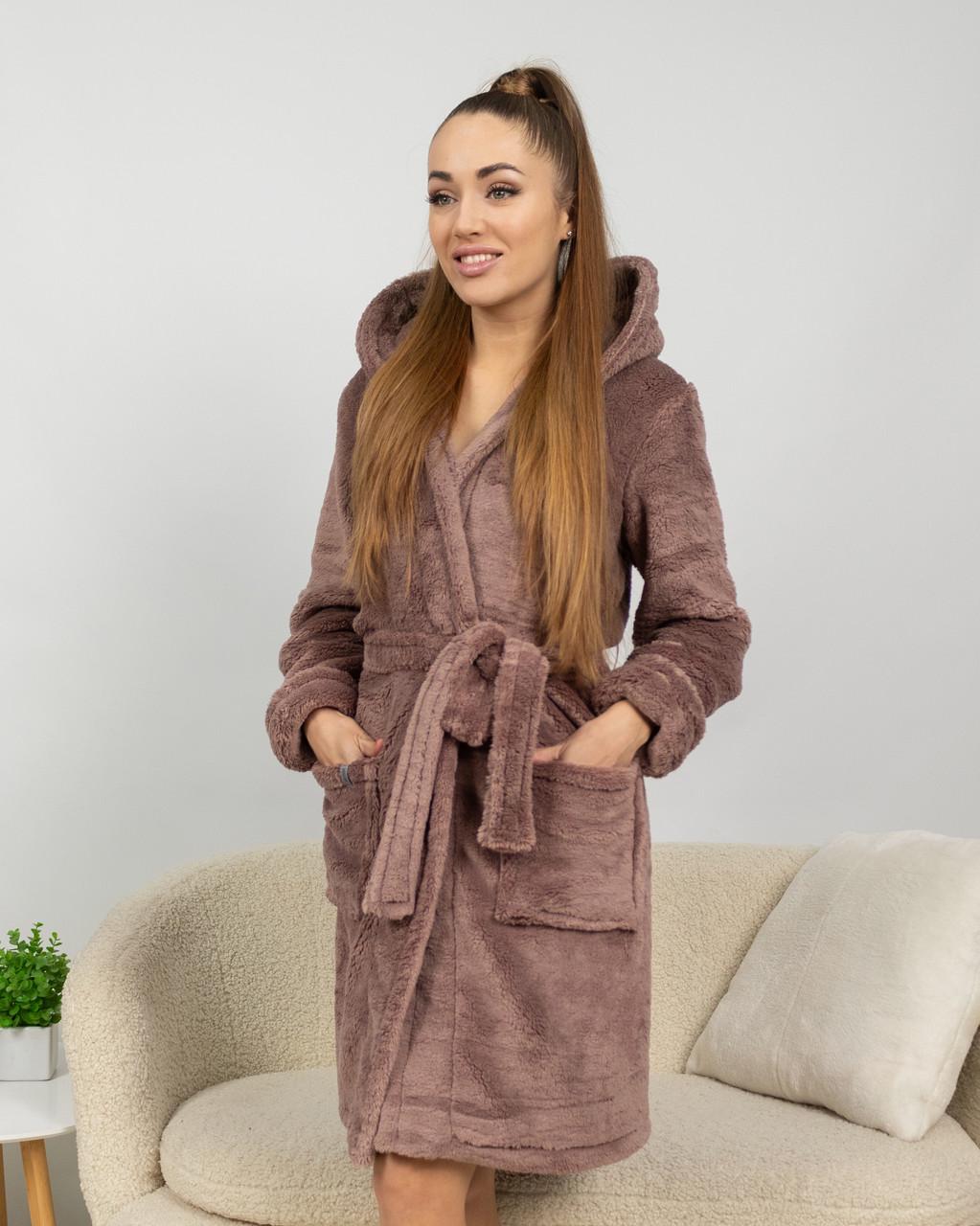 Халат женский махровый короткий M Мокко - фото 3 Халат женский махровый короткий M Мокко - фото 3