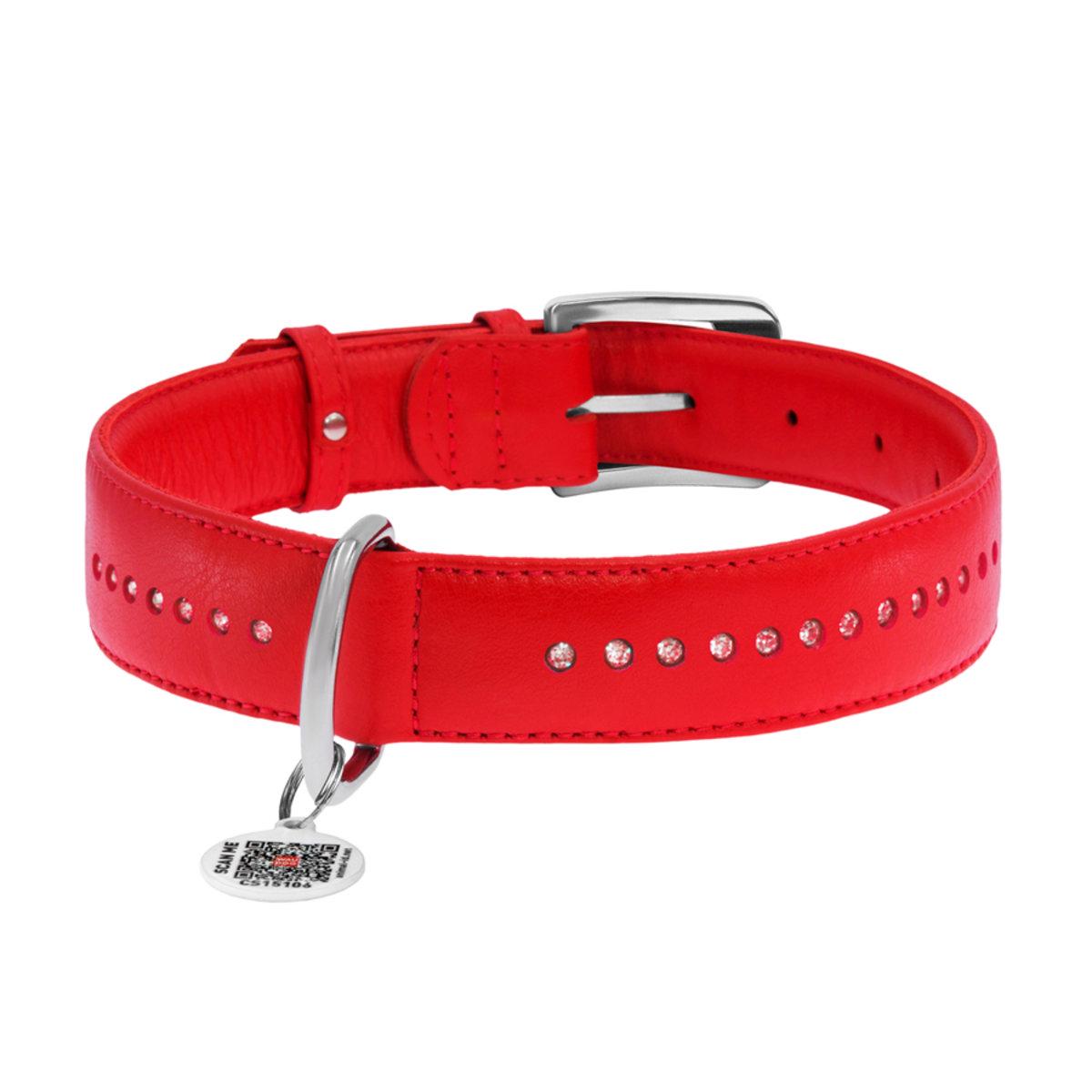 Ошейник для собак Waudog Glamour двойной со стразами кожаный 25 мм x 38-49 см Красный