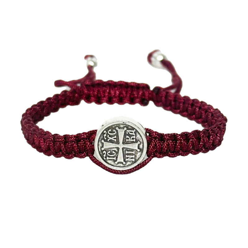 Браслет з хрестом плетений грецький бордовий (300112202)