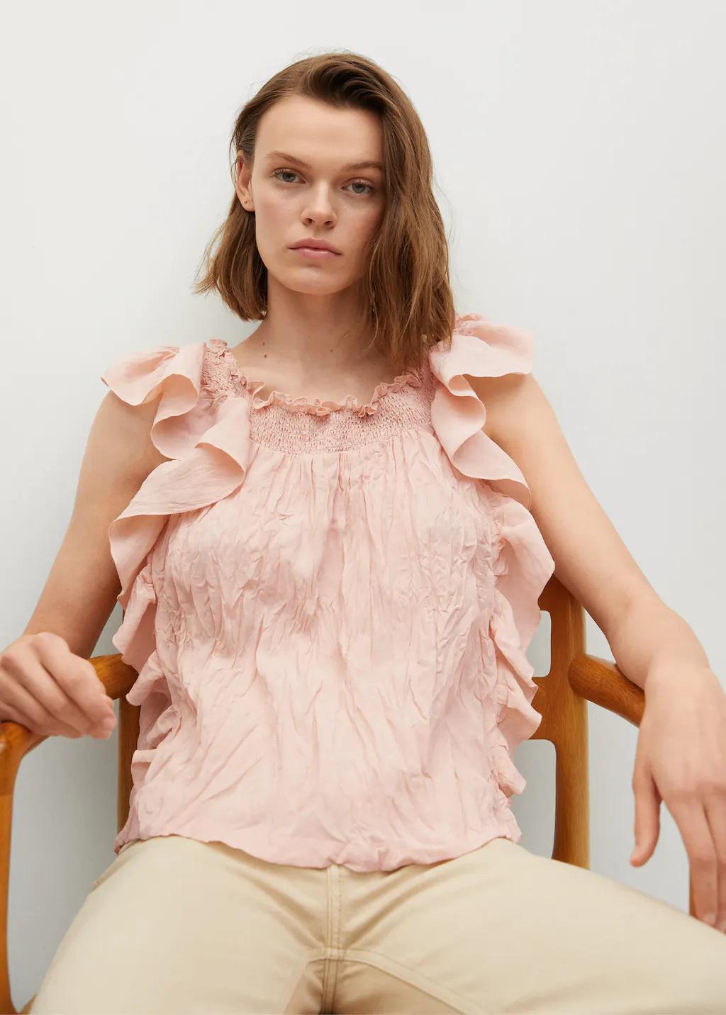 Блузка Mango с рюшами L Розовый (9829147)