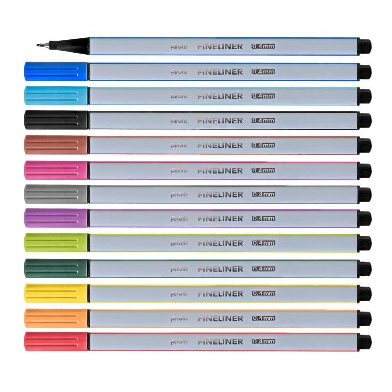 Набір лінерів ForOfis 91256 Fineliners 12 кольорів 0,4 мм в пластиковому пеналі для графіки та скетчінгу (2230194416)