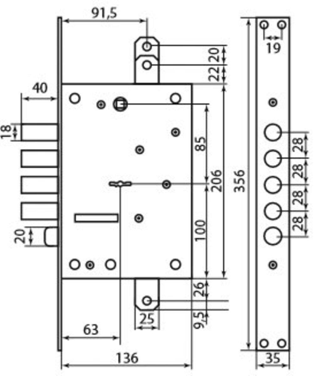 Замок дверний Mottura одноключовий сувал 52.771 з тягами - фото 2 Замок дверний Mottura одноключовий сувал 52.771 з тягами - фото 2