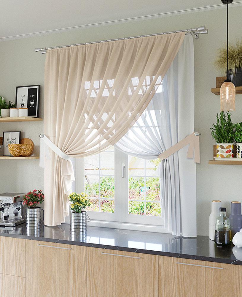 Комплект тюль короткия Pivdenne 280х170 см 2 шт. вуаль Светло-бежевый/Белый (8494-280-2W)