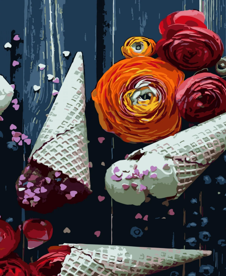 Картина за номерами Strateg Преміум Ріжки морозива з лаком та рівнем 40x50 см (SY6801)