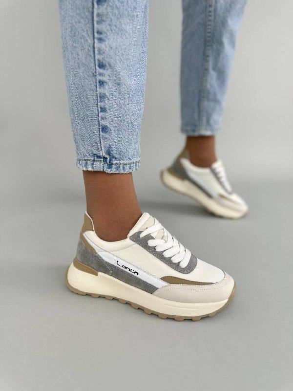 Кроссовки женские кожаные с вставками замши и нейлона р. 38 Белый (5102/38)