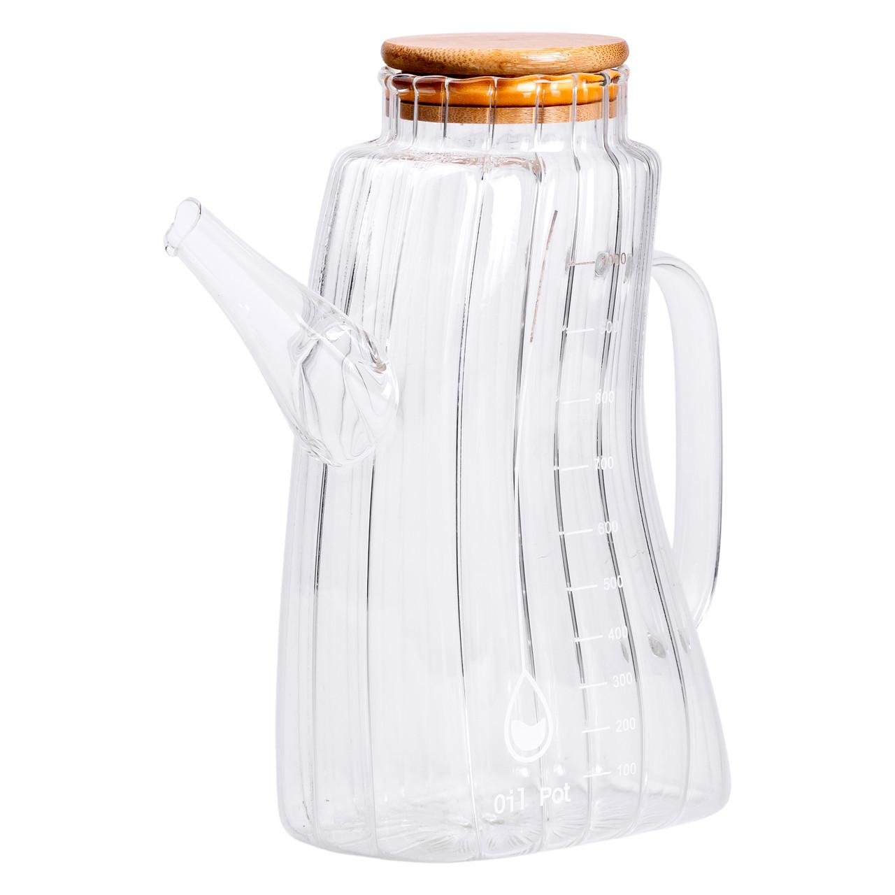 Пляшка для олії скляна з ручкою та бамбуковою кришкою 1 л (HP-34-3) - фото 2