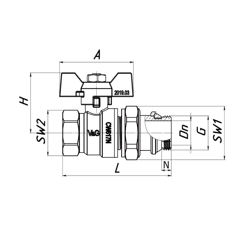 Кран кульовий V&G VALOGIN Optima SQ-1040183 3/4" ВЗ з американкою метелик (155105) - фото 2