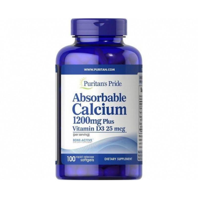 Кальцій і вітаміни Puritan's Pride Absorbable Calcium 1200 mg with Vitamin D3 1000 IU 100 капс. (PTP-16272)