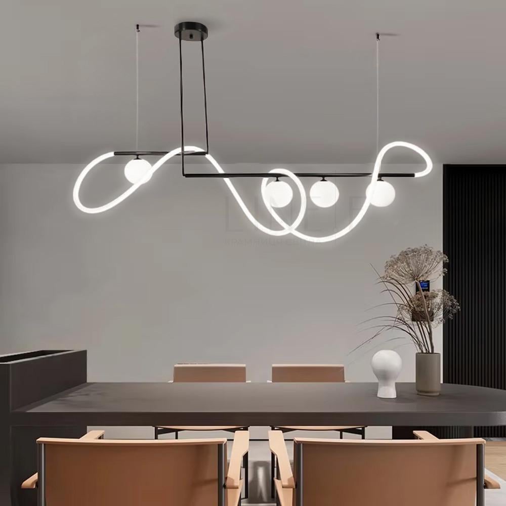 Люстра видовжена із 4-ма плафонами та неоном довжиною 180 см Чорний (Y906-1800 BK)