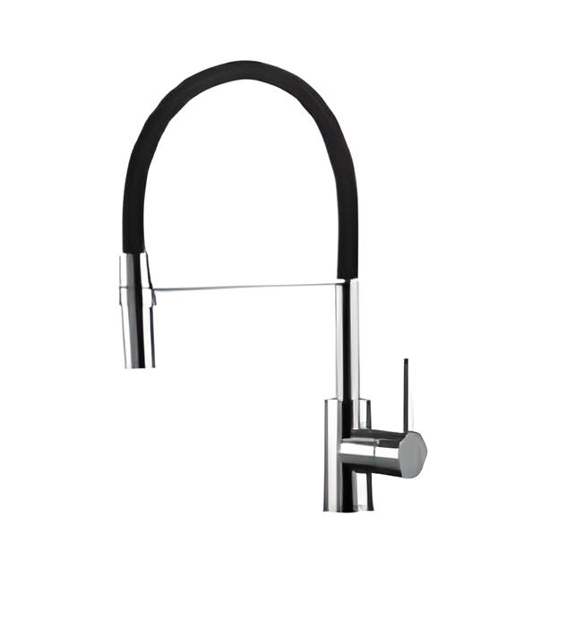Смеситель кухонный Platinum 6034 BW с гибким изливом и держателем Черный (000033664)