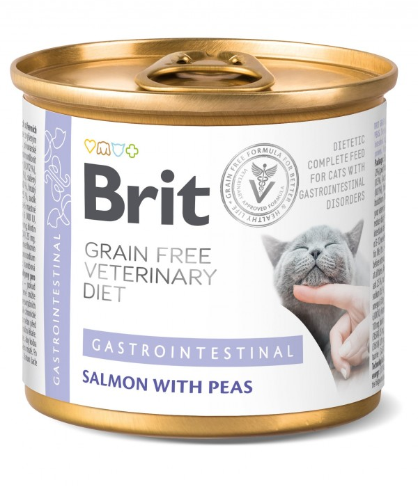 Корм вологий Brit GF VetDiet Gastrointestinal для котів при захворюваннях шлунково-кишкового тракту з лососем та горохом 200 г