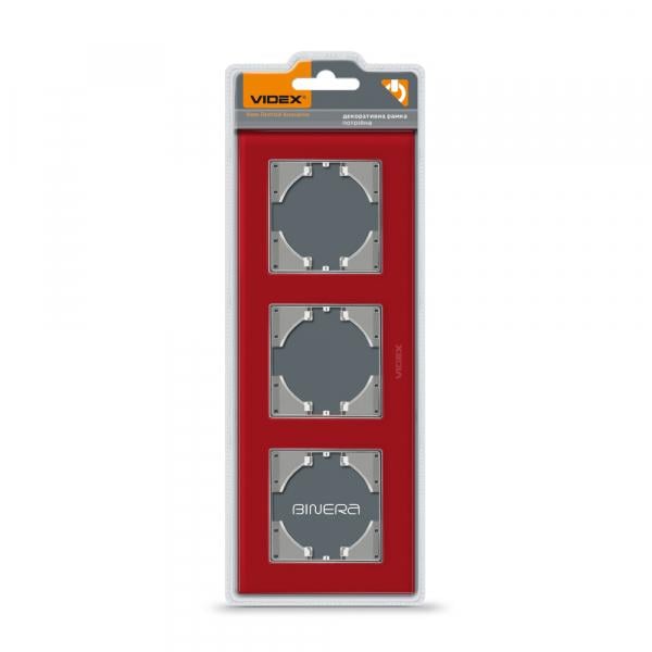 Рамка Videx на 3 місця горизонтальна Червоний